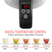 DIGITAL TEMPERATURE CONTROL 2-Hour Automatic Keep Warm Function. White Tea 158°F Green Tea 176°F  Oolong Tea 212°F Pu-Erh Tea 212°F