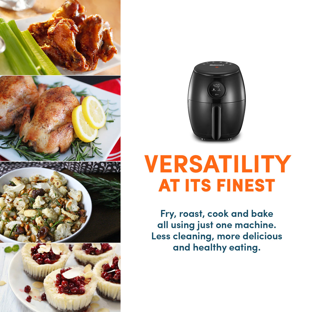 Various cooked foods. Versatility at its finest. Fry, roast, cook and bake all using just one machine. Less cleaning, more delicious and healthy eating.