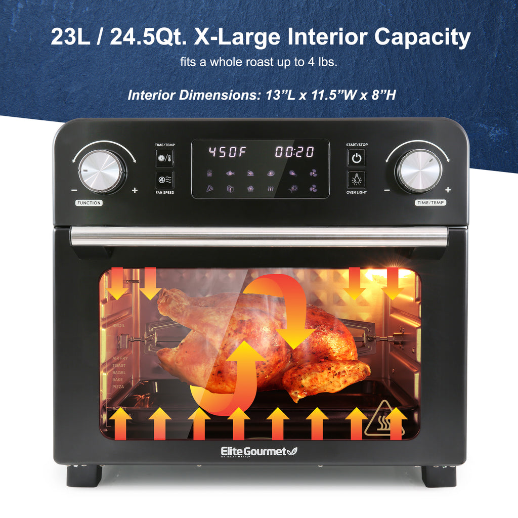 23L / 24.5Qt. X-Large Interior Capacity. fits a whole roast up to 4 lbs. Interior Dimensions: 13"L × 11.5"W × 8"H