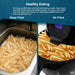 Healthy Eating.  Air fryer use 85% less oil for fat-free delicious meals.  Same flavor and crispy finish without the added calories.  Air frying cooks faster and more safely than frying in oil, eliminating splatter, burns and reducing electricity use.  Deep Fried VS Air Fried.