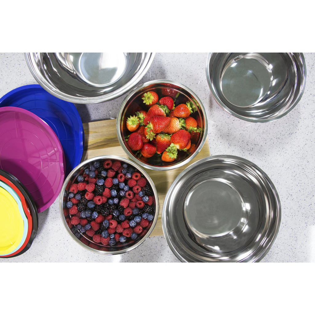 Berries in the stainless steel mixing bowl
