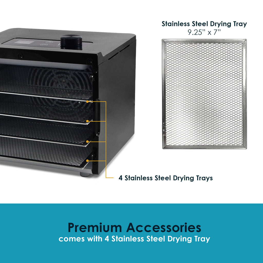Stainless Steel Drying Tray 9.25" x 7".  4 Stainless Steel Drying Trays.  Premium Accessories comes with 4 stainless steel drying trays.