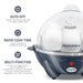 Auto-Off. Never worry about leaving your eggs unattended. Rapid Cooke Time. Cooks faster than traditional methods. Multi-Function, cooks your eggs hard or soft, scrambled or omelet-style. Boiled of poached, it's your choice! Even steam vegetables and other foods.