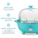 Auto-Off. Never worry about leaving your eggs unattended. Rapid Cooke Time. Cooks faster than traditional methods. Multi-Function, cooks your eggs hard or soft, scrambled or omelet-style. Boiled of poached, it's your choice! Even steam vegetables and other foods.