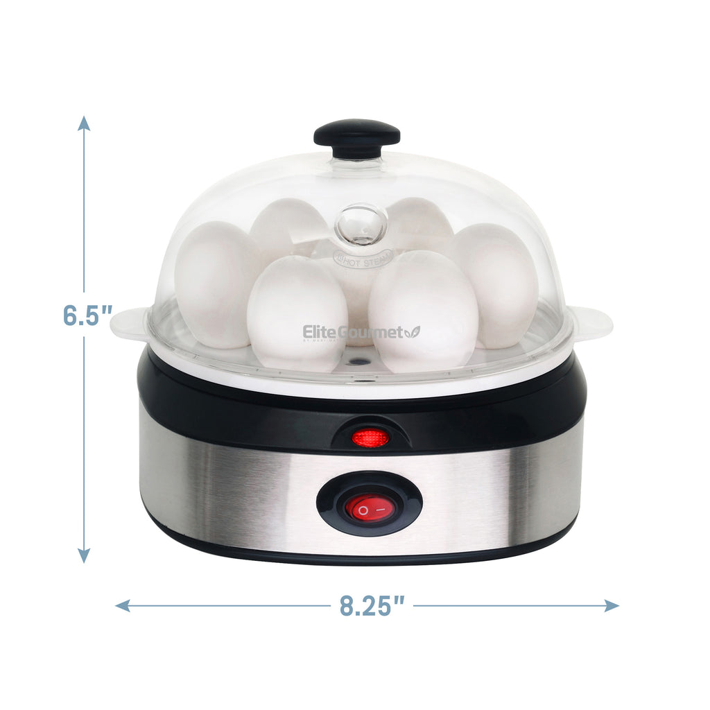Dimensions of egg cooker. 6.5" Height, 8.25" Diameter.