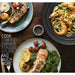 Cook, stir fry, simmer, fondue, soups and much more.  Images of cooked food such as shrimp & pasta, salmon and pork chops.