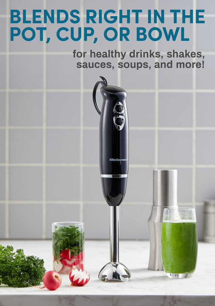 Blends right in the pot, cup or bowl for healthy drinks, shakes, sauces, soups and more!