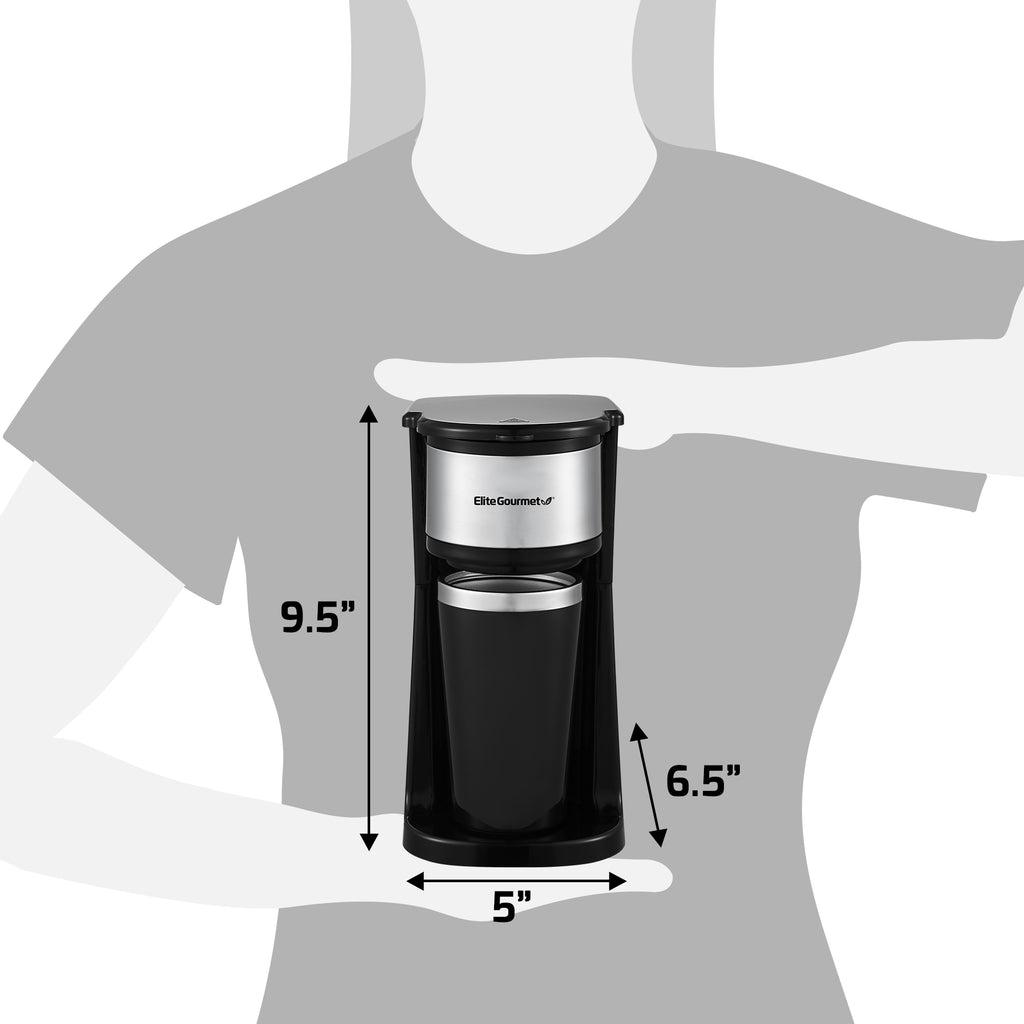 Coffee maker dimension: 9.5"H x 5"W x 6.5"L.