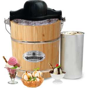 4 Qt. Electric Motorized Old-Fashioned Bucket Ice Cream Maker & Hand Crank