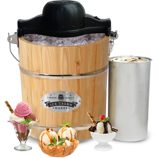 4 Qt. Electric Motorized Old-Fashioned Bucket Ice Cream Maker & Hand Crank