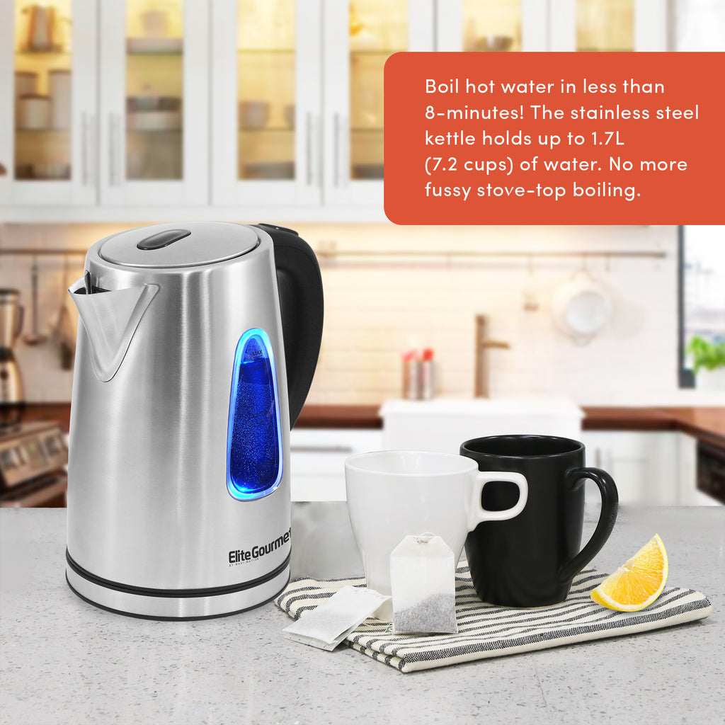 1.7L Stainless Steel Cordless Electric Kettle with Auto Shut-Off