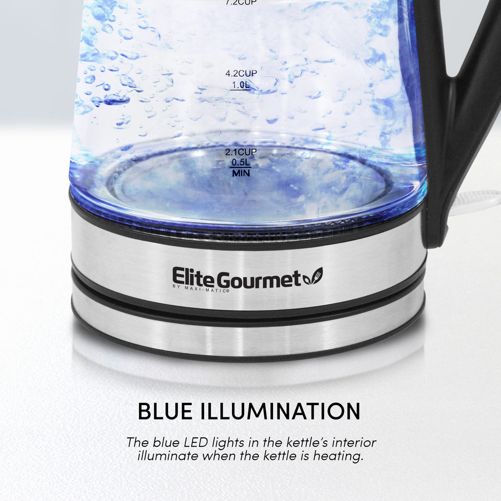 BLUE ILLUMINATION The blue LED lights in the kettle's interior illuminate when the kettle is heating.