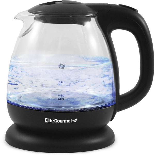 1L Electric BPA-Free Glass Kettle, Cordless 360°, Blue LED , Auto Shut-Off