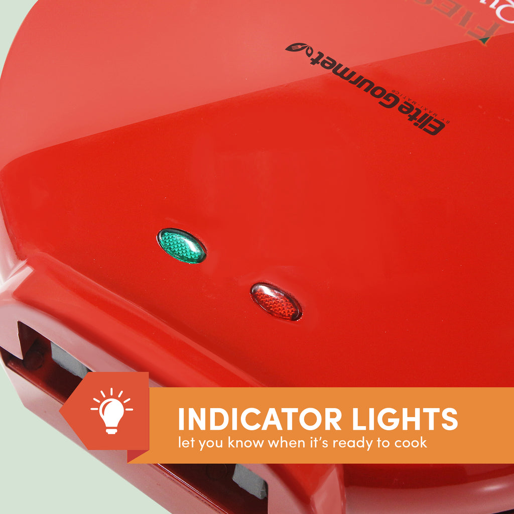 INDICATOR LIGHTS let you know when it's ready to cook. Photo of indicator lights on quesadilla Maker