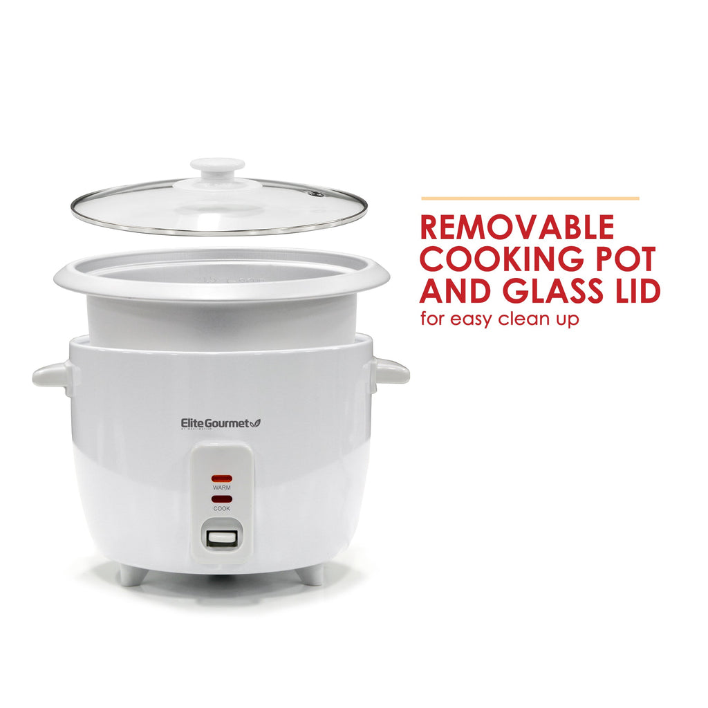 Removable cooking pot and glass lid for easy clean up.  All parts separated.