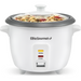 6-Cup Rice Cooker with cooked rice inside.