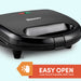 Closed top view of the sandwich maker. Easy open cool touch handle with lock.
