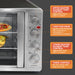 UPPER HEATING ELEMENT TEMP. CONTROL adjustable from 150°F to 450°F, FUNCTION KNOB easily switch between off, convection, rotisserie or convection rotisserie, LOWER HEATING ELEMENT TEMP. CONTROL adjustable from 150°F to 450°F, TIMER CONTROL 60-min timer with auto shut-off.