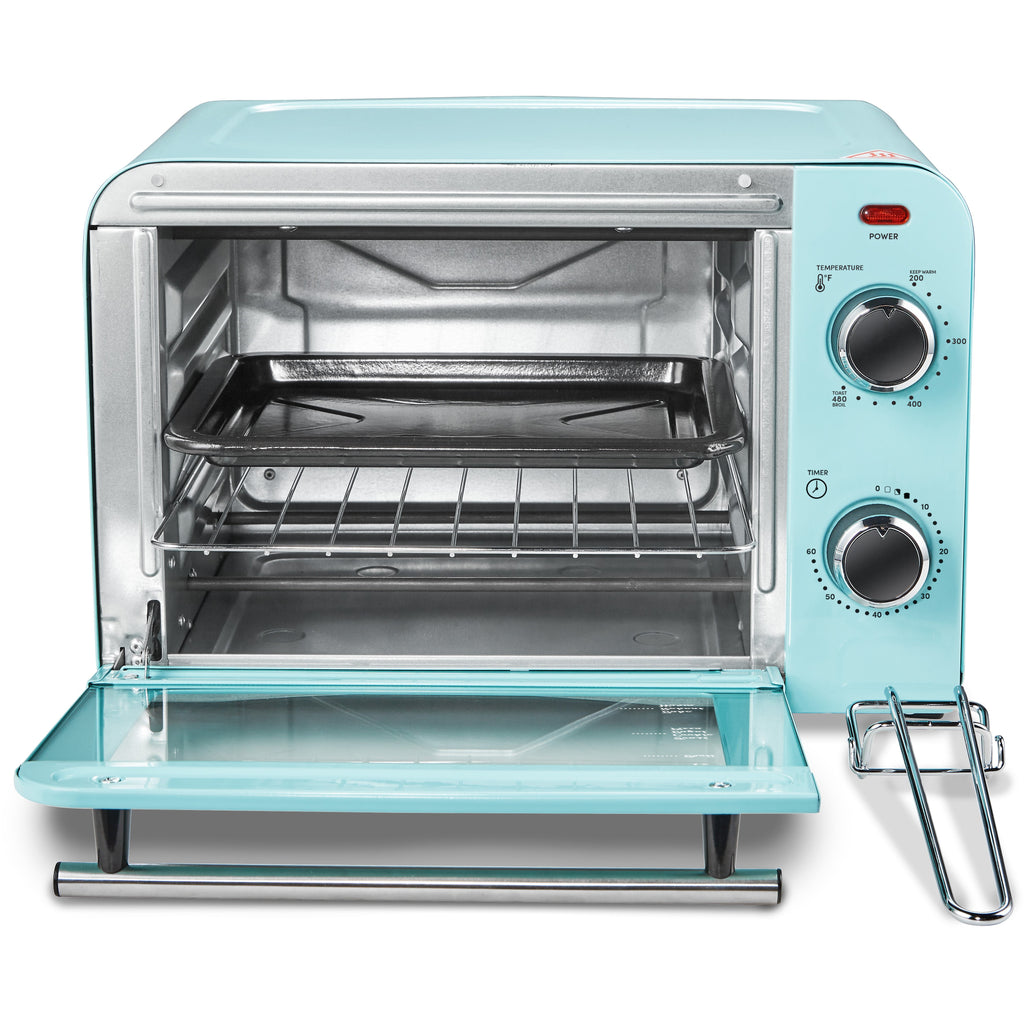 4 Slice Vintage Diner Retro Countertop Toaster Oven, door opened