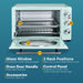 Glass Window conveniently monitor cooking progress.  3 Rack Positions allows you to cook multiple dishes at once.Oven Door Handle safely open/close door. Control Panel temperature, function, timer controls and power indicator light.  Accessories Wire Rack, Bake Tray.