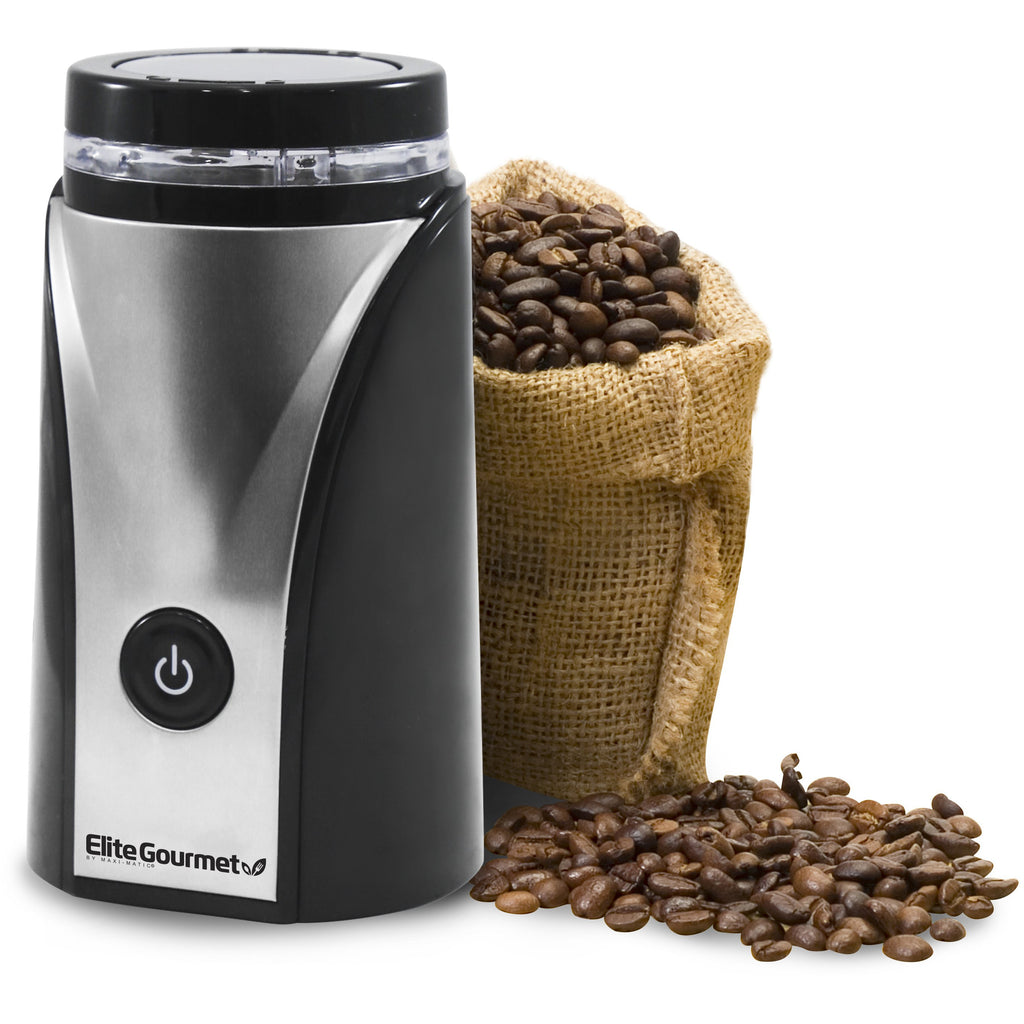 Electric Nut Spice Herb Coffee Grinder next to a bag of coffee beans.