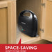 Space-Saving upright storage design.