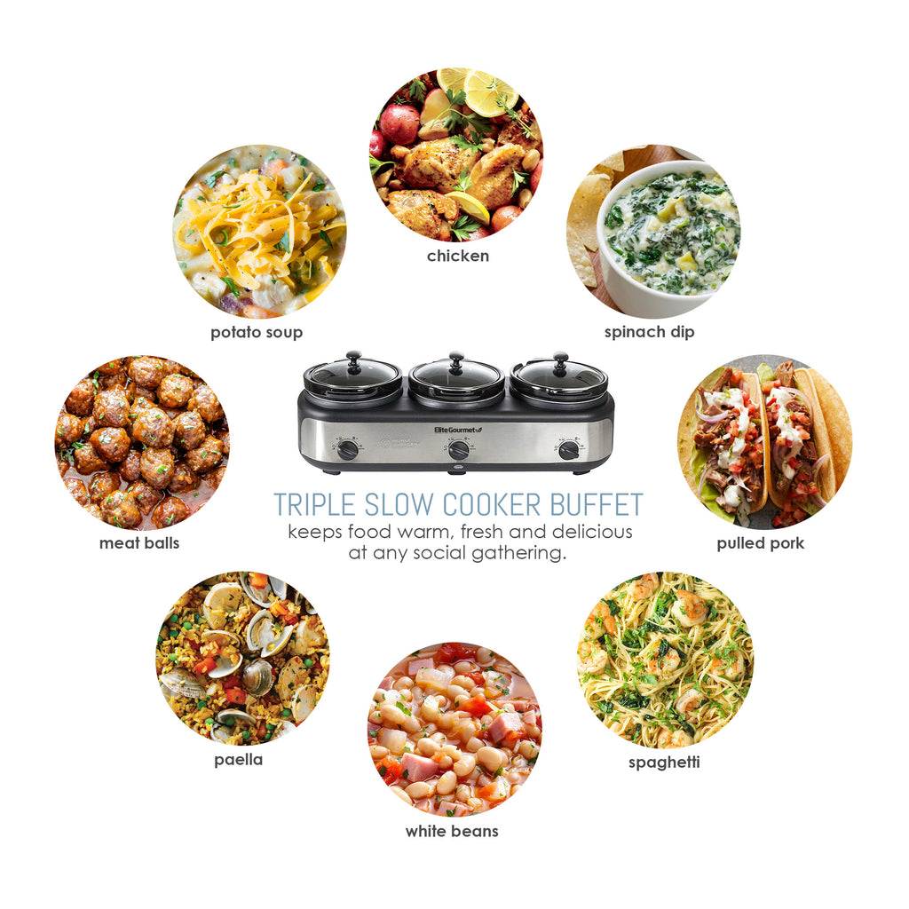 Z 7.5Qt. Triple Slow Cooker Buffet with Individual Lid Rests