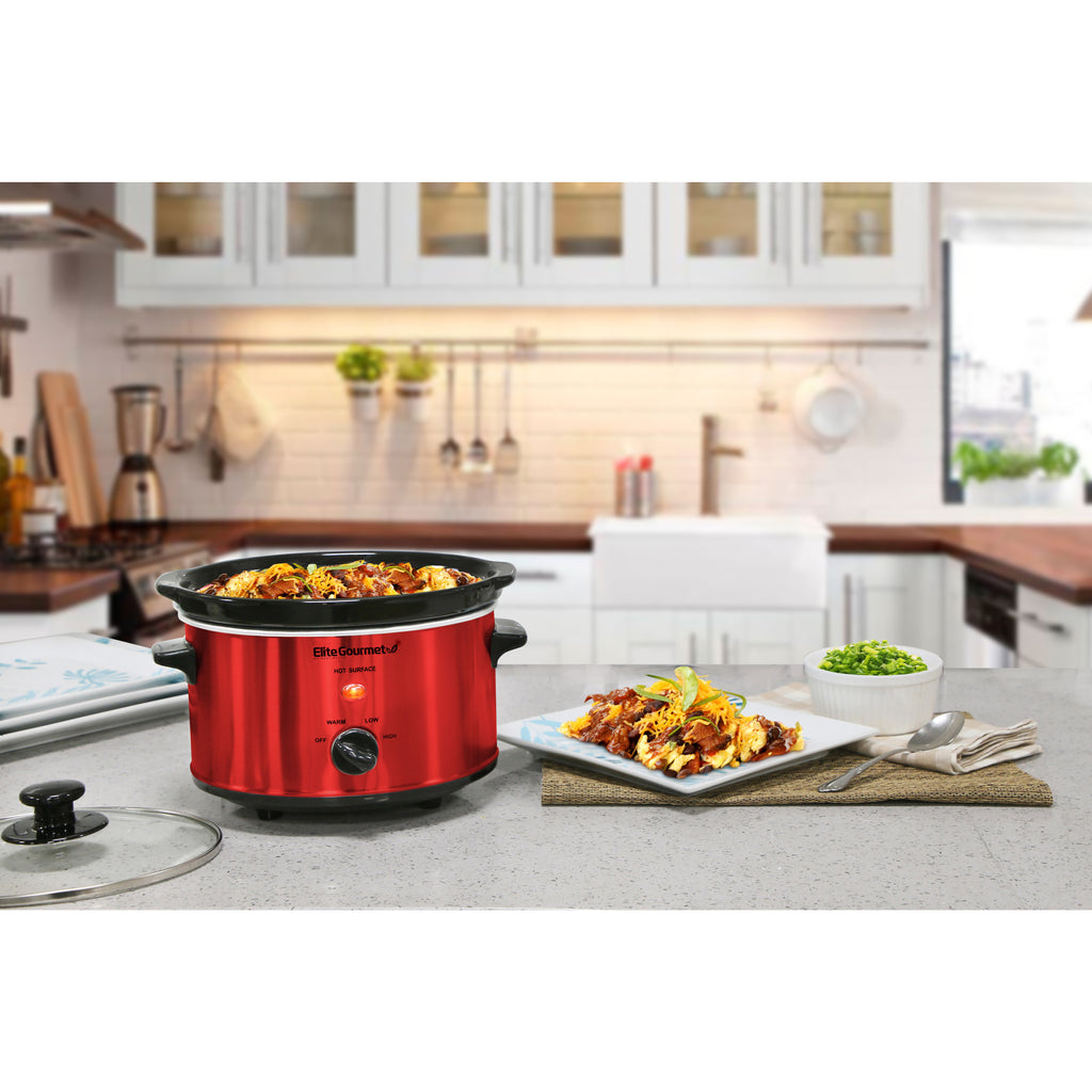 Showing Elite Gourmet Electric Slow Cooker on the kitchen countertop.