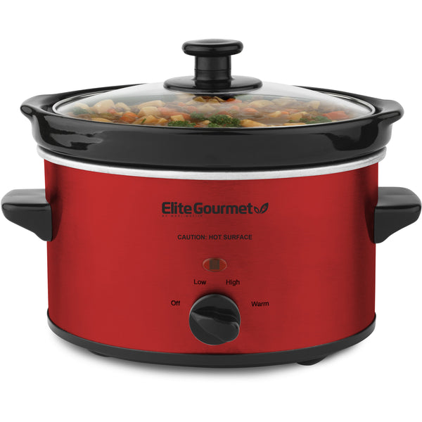 2 Qt. Oval Electric Slow Cooker with Glass Lid (Metallic Red)