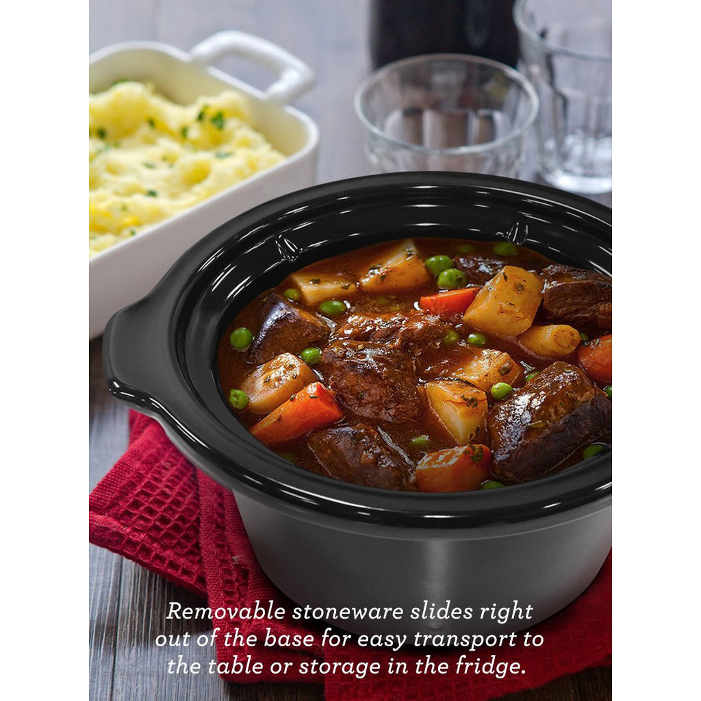 Removable stoneware slides right out of the base for easy transport to the table or storage in the fridge. Stoneware pot with tasteful curry.