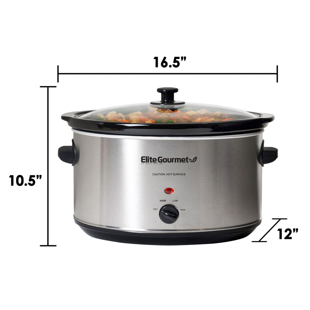 Dimensions of Slow Cooker. 16.5" Width, 12" Length, 10.5" Height.