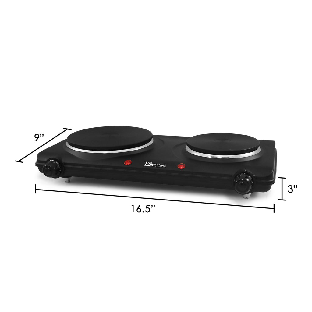 Dimensions of Dual Burner:  16.5" Width, 9" Length, 3" Height.