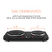 Dual Cooking Plates with Dual Temperature Controls allow you to use both sides at the same time!  Diameter of heating plates:  6.5" Diameter on Large Plate.  5" Diameter on Small Plate.
