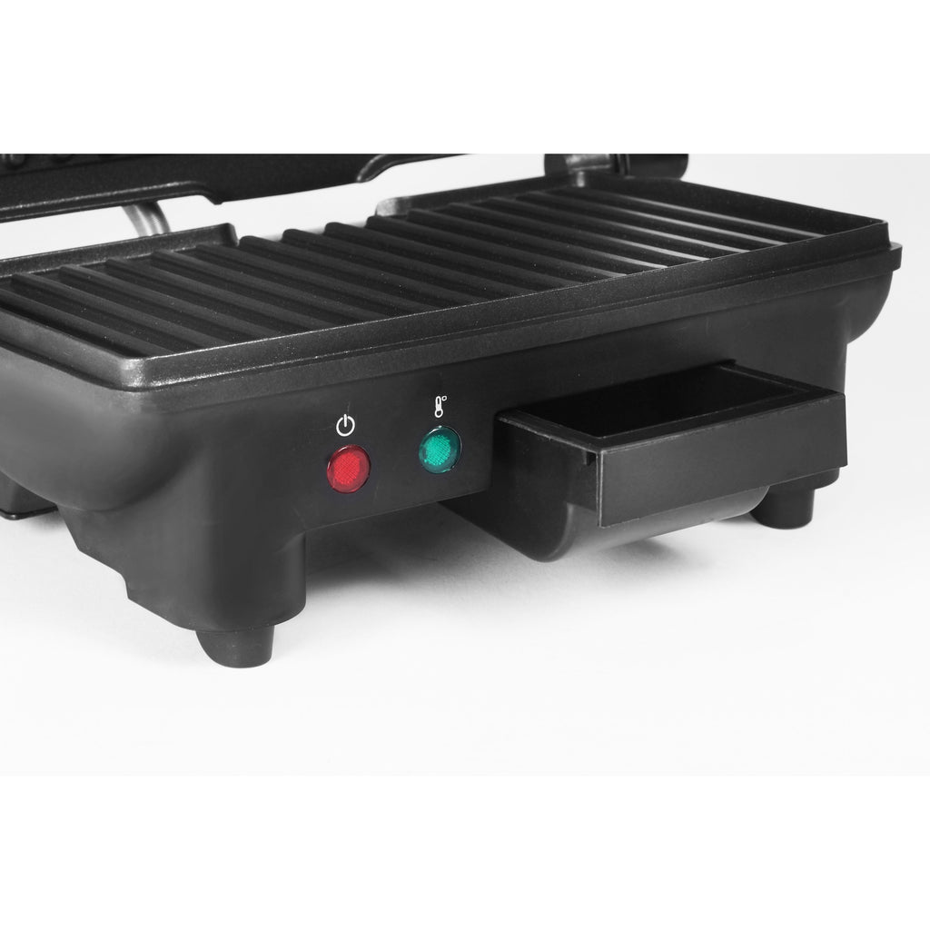 Pull-out grease drawer and indicator lights.