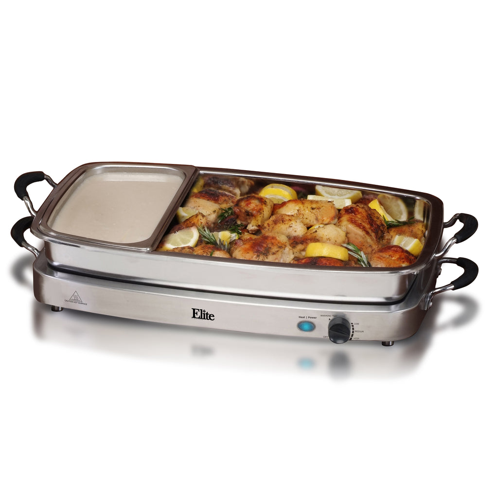 Buffet Server using one pan for gravy, and 7.5Qt. pan for roasted chicken.
