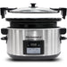 Parts & accessories separated to showcase assembly of Glass Lid, Inner Pot and Slow Cooker base.